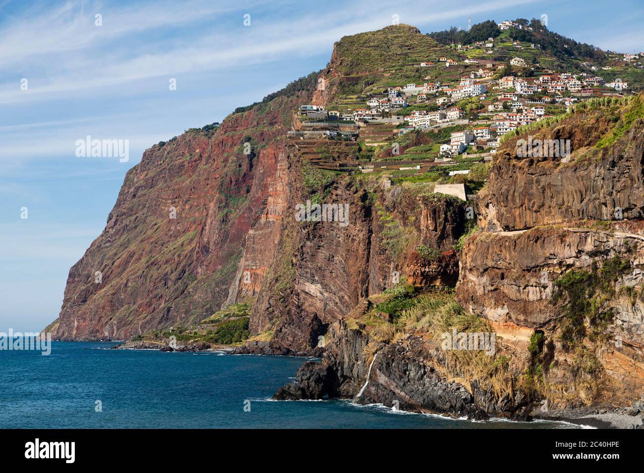 The village of Câmara de Lobos nestling on top of the Cabo Girão sea cliffs, the highest in Europe, near Funchal, Madeira Stock Photo