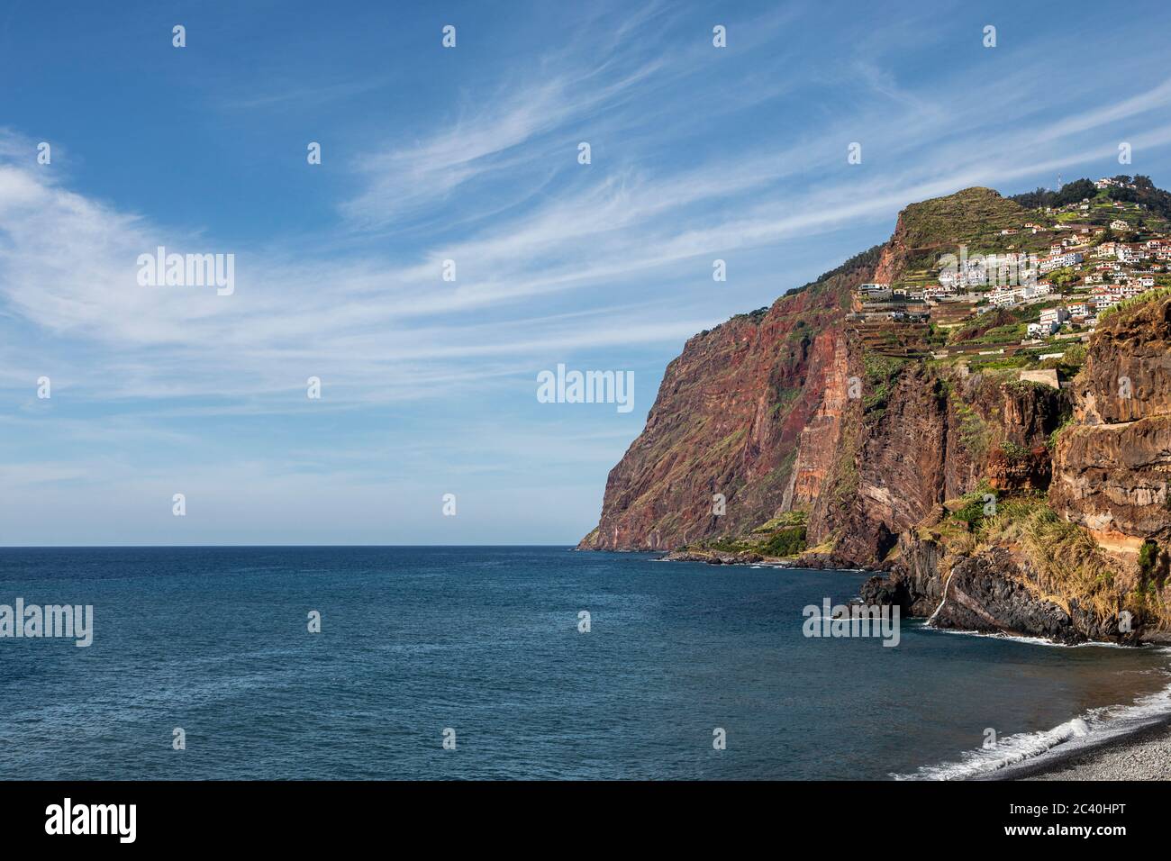 The village of Câmara de Lobos nestling on top of the Cabo Girão sea cliffs, the highest in Europe, near Funchal, Madeira Stock Photo