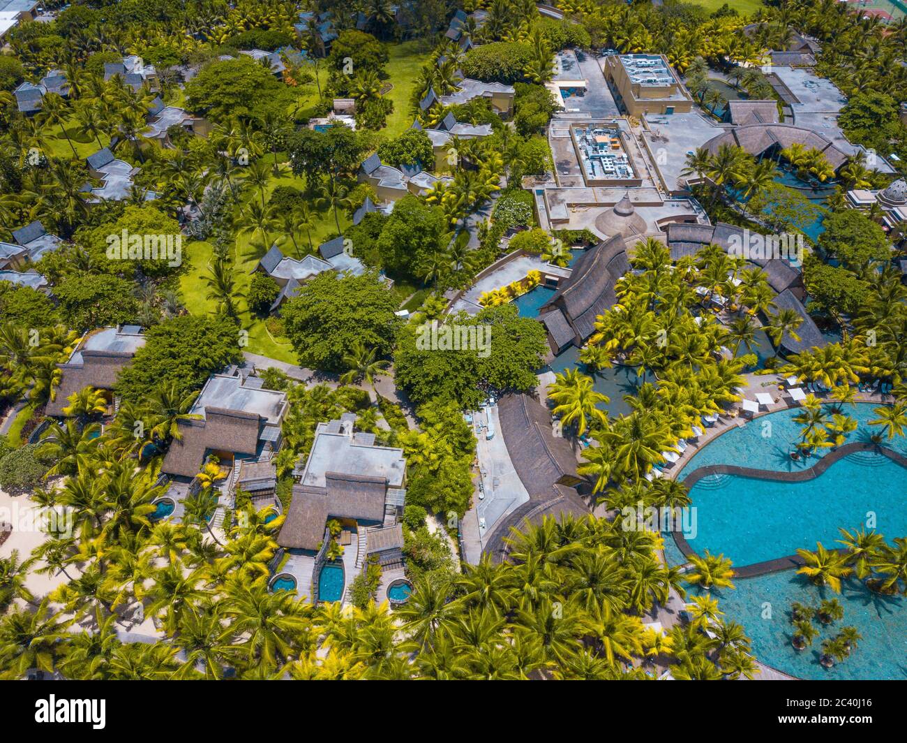 Aerial view of beautiful beach in Trou aux Biches, Mauritius Stock