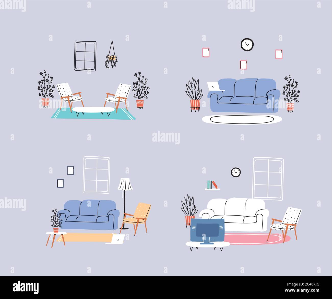 set of icons with modern living rooms vector illustration design Stock ...