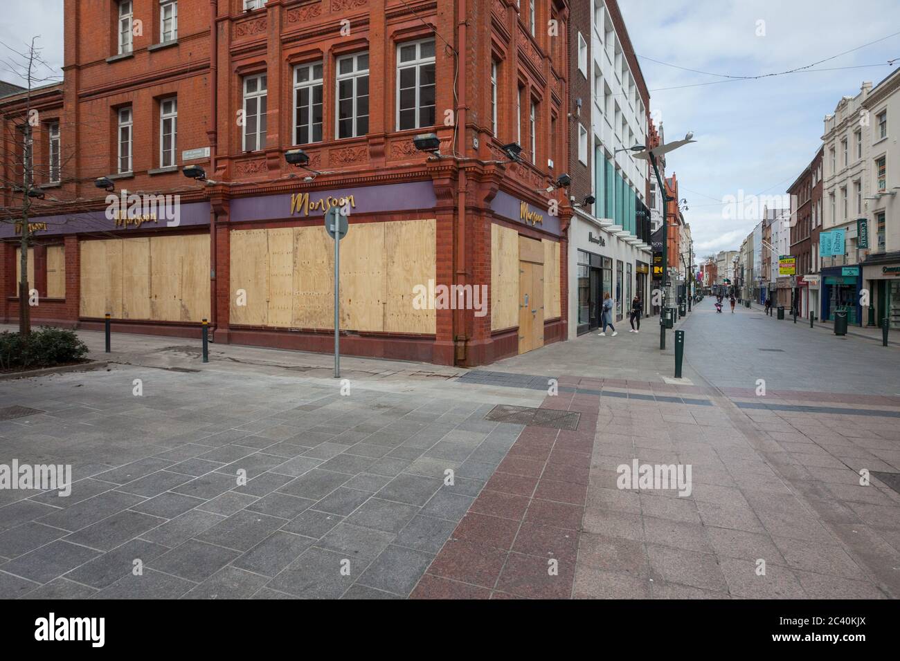 Dublin city center during Covid19 times in 2020. Closed shops, pubs