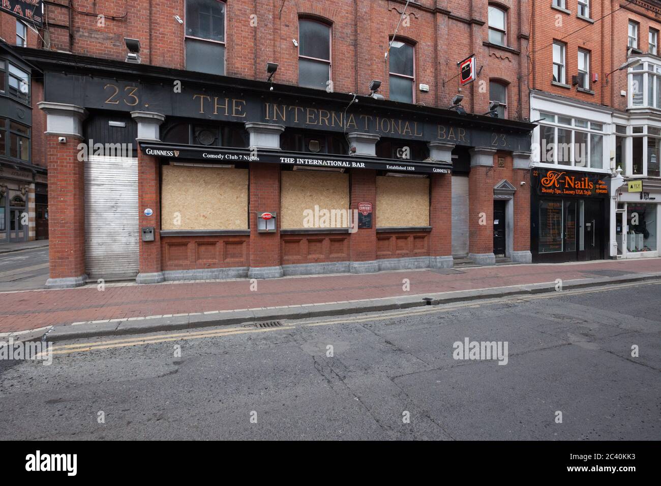 Dublin city center during Covid19 times in 2020. Closed shops, pubs
