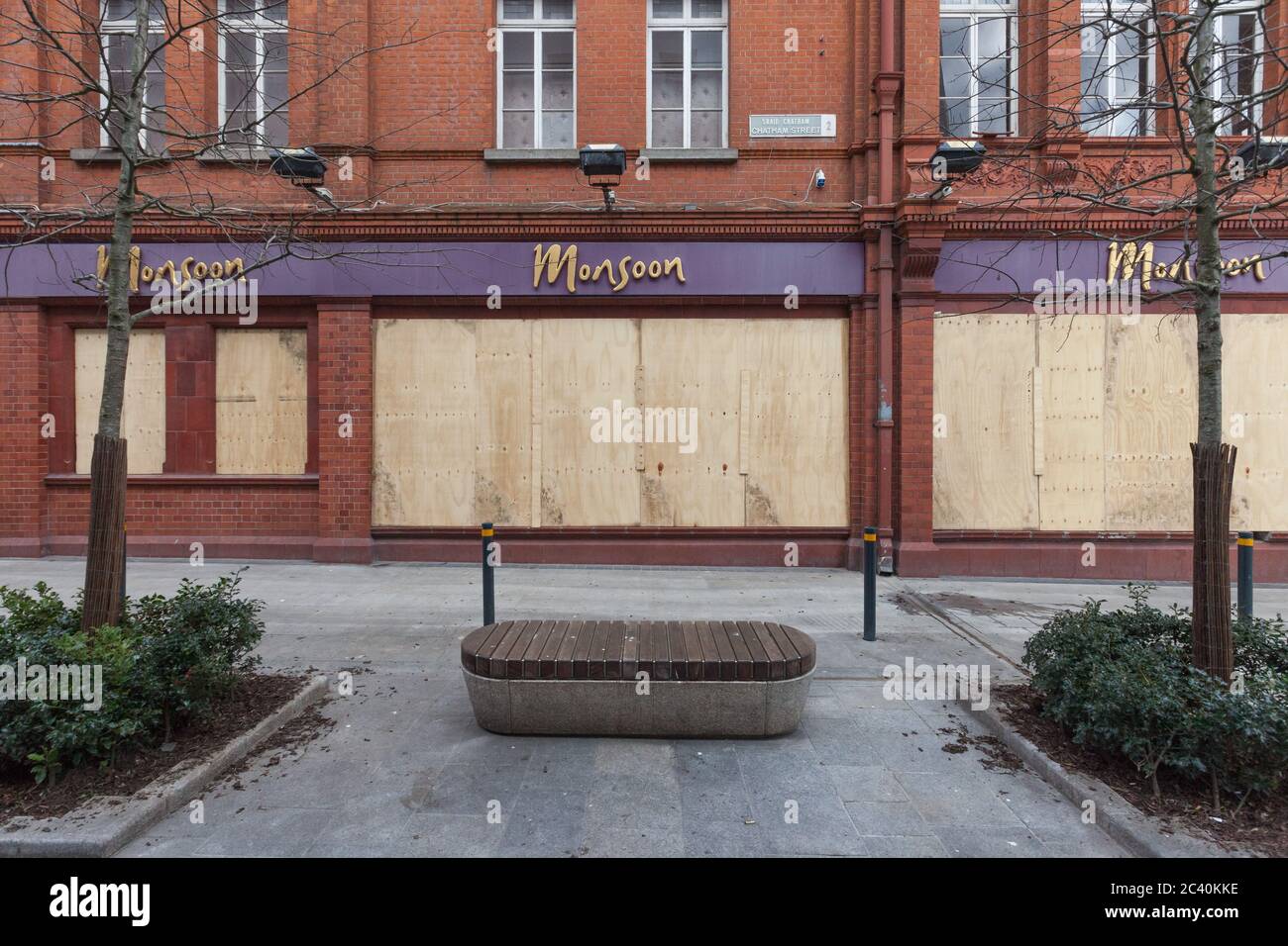 Dublin city center during Covid19 times in 2020. Closed shops, pubs