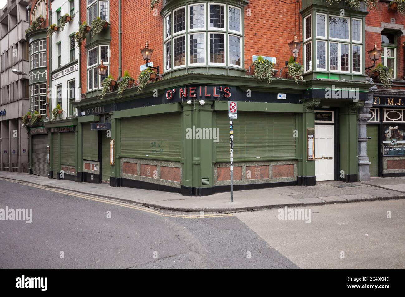 Dublin city center during Covid19 times in 2020. Closed shops, pubs