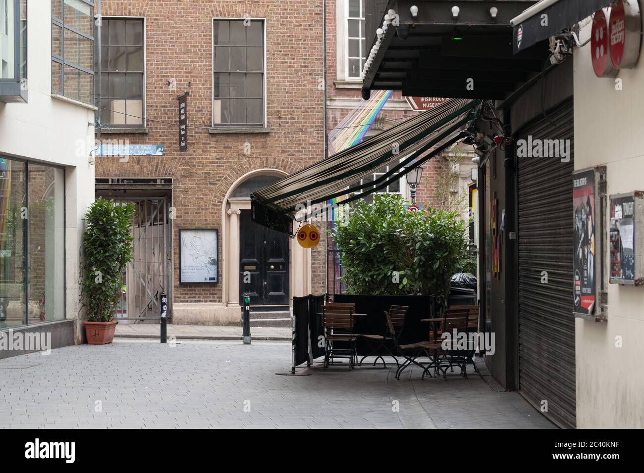 Dublin city center during Covid19 times in 2020. Closed shops, pubs