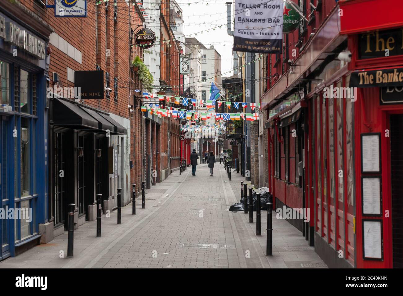 Dublin city center during Covid19 times in 2020. Closed shops, pubs