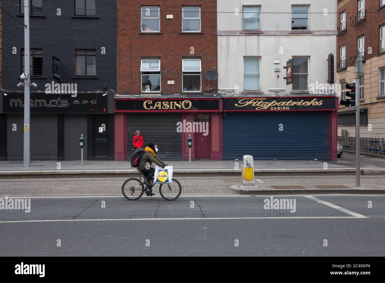 Dublin city center during Covid19 times in 2020. Closed shops, pubs