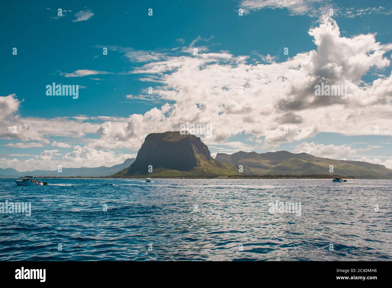 Swimming with dolphins in Le Morne Mauritius. Stock Photo