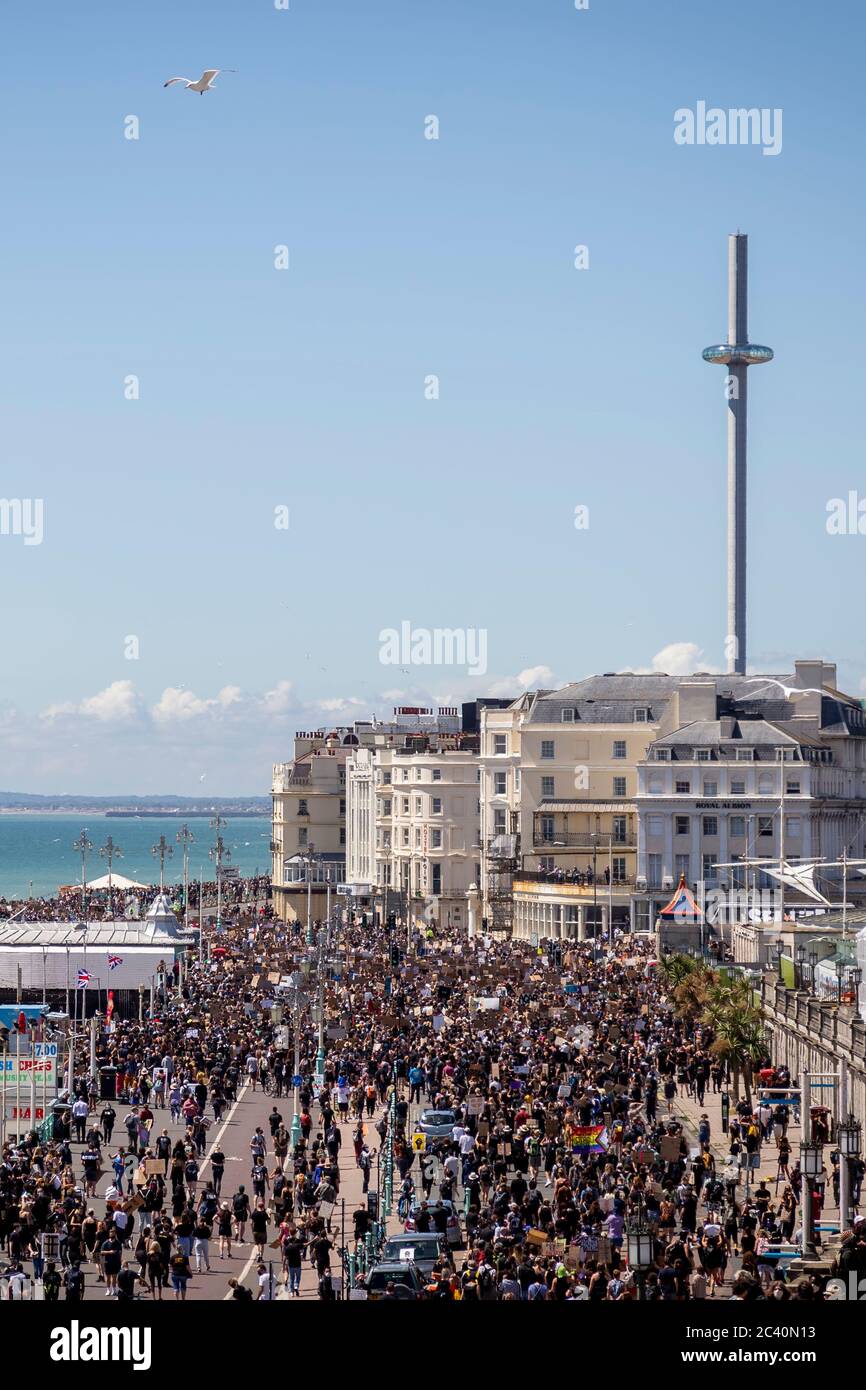 crowds breaking lock down at BLM march in Brighton Stock Photo