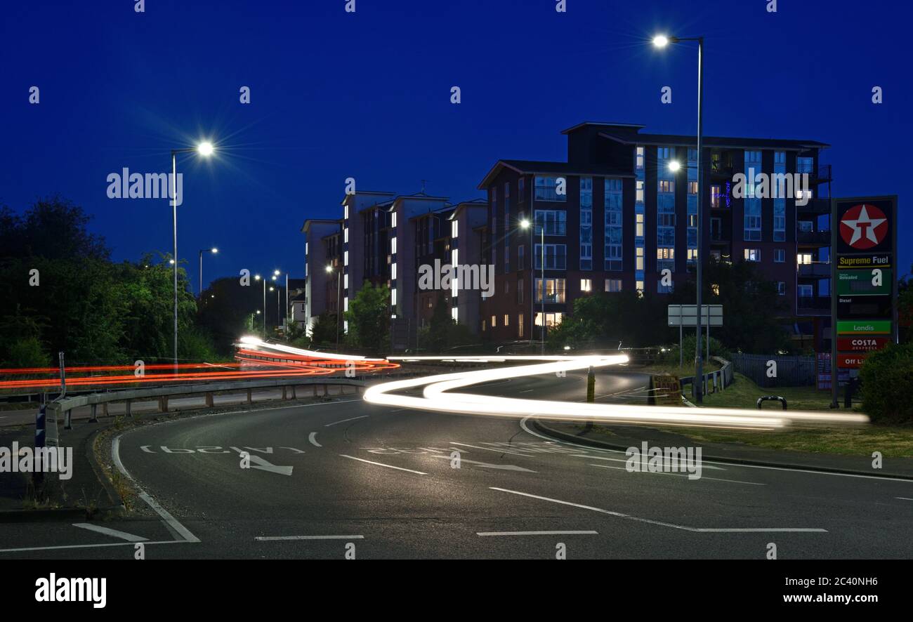 A night time view of Riverside Place, Wickford, Essex. UK Stock Photo