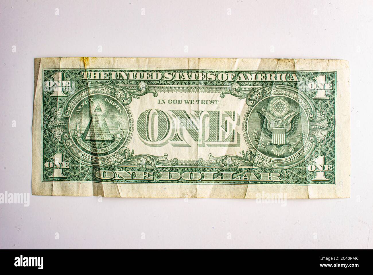 San Francisco, California, USA. June 22, 2020. An Old Back of the American One Dollar Bill Stock Photo