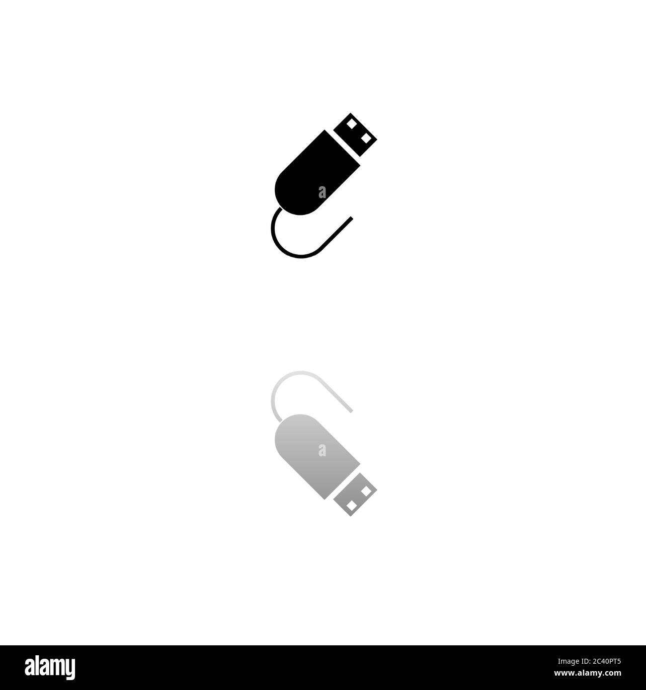 Usb plug. Black symbol on white background. Simple illustration. Flat Vector Icon. Mirror Reflection Shadow. Can be used in logo, web, mobile and UI U Stock Vector