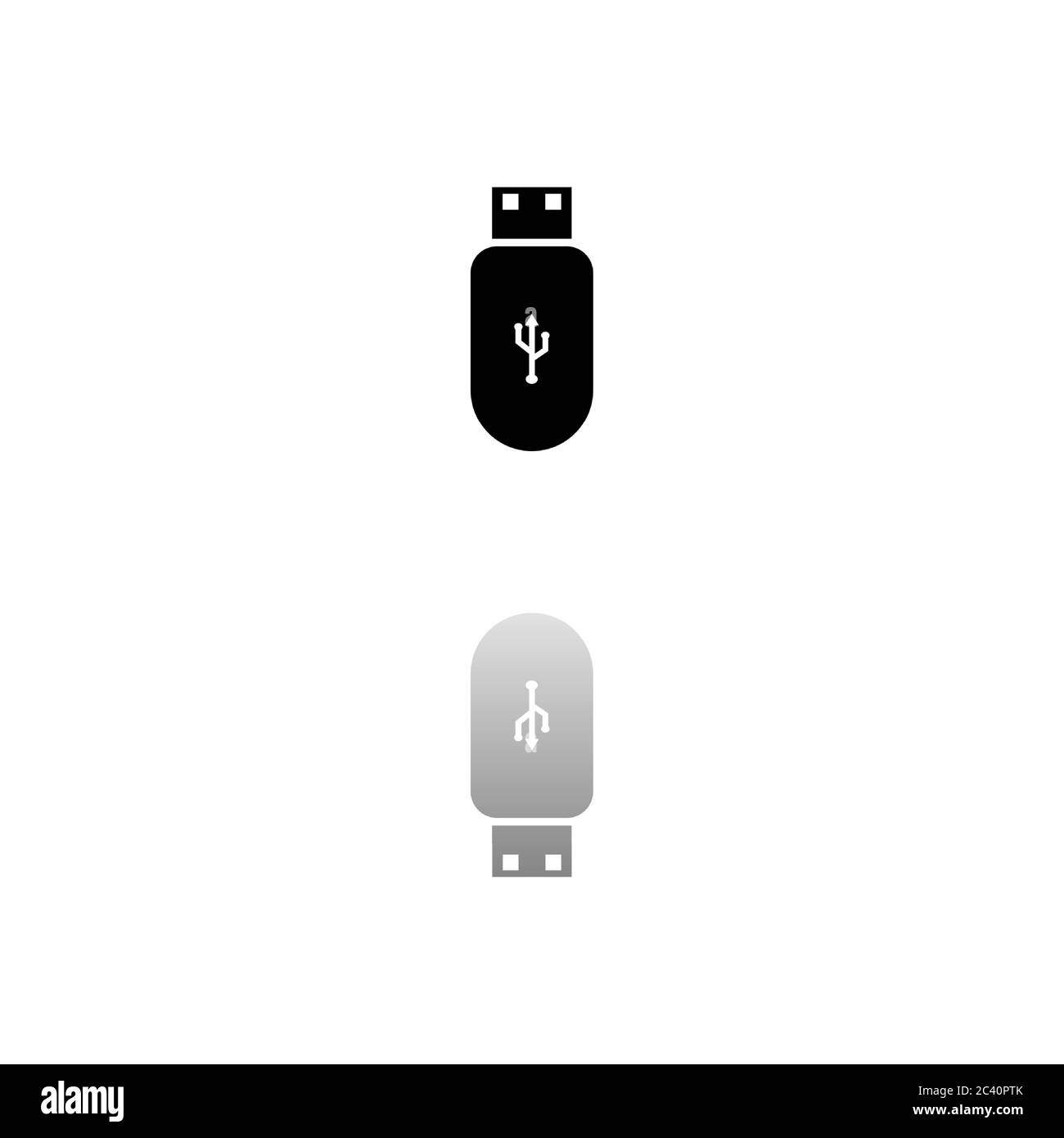 Usb flash drive. Black symbol on white background. Simple illustration. Flat Vector Icon. Mirror Reflection Shadow. Can be used in logo, web, mobile a Stock Vector