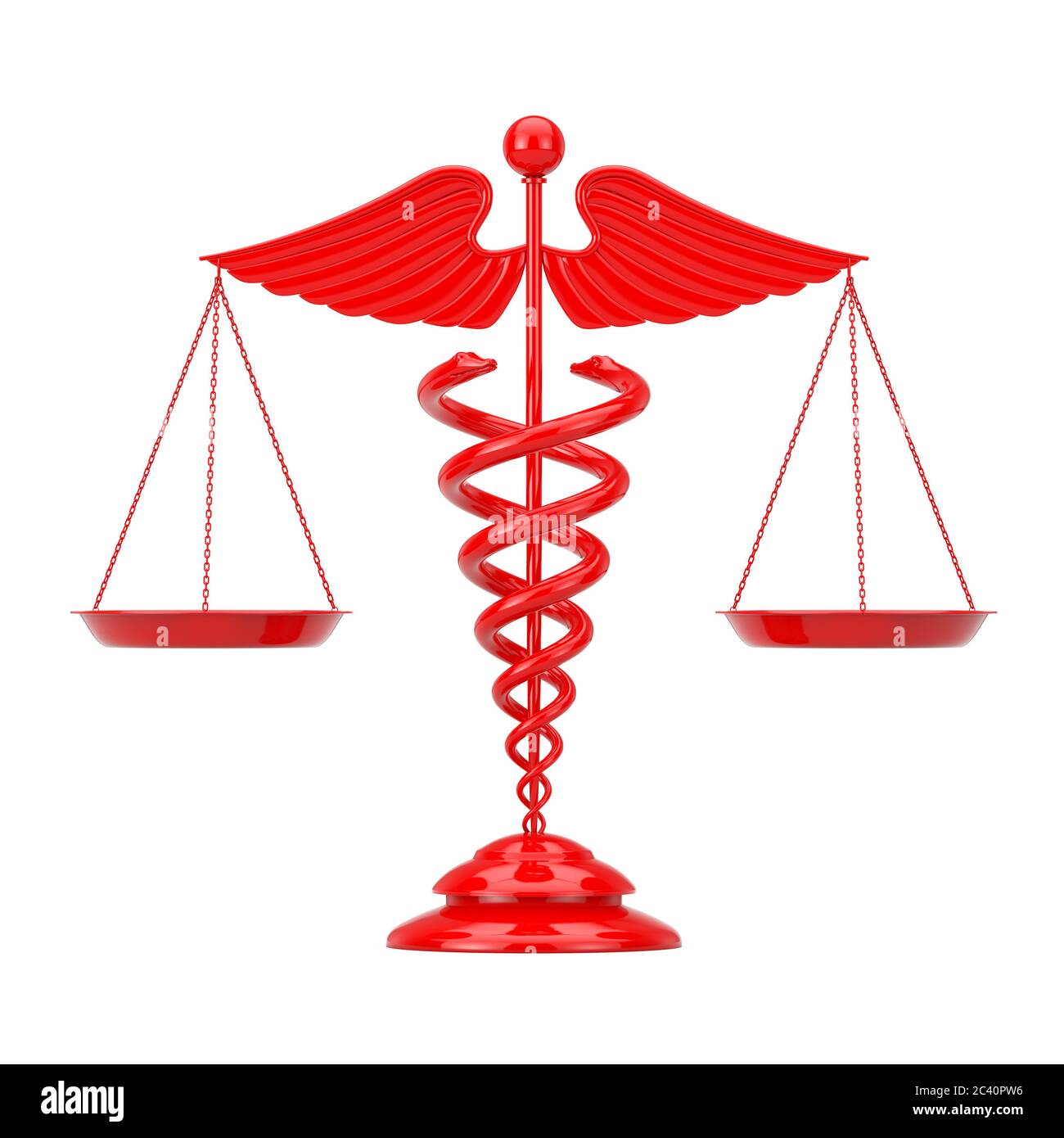 Red Medical Caduceus Symbol as Scales on a white background. 3d