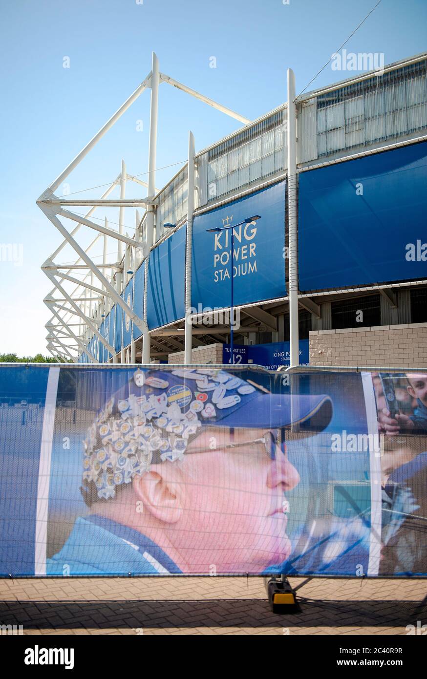 Leicester City v Brighton & Hove Albion. LCFC King Power Stadium ahead of first Premier League home game since coronavirus Covid-19 pandemic lockdown. Fans warned to stay away as a 'fan fence' is errected around the perimeter of the ground prior to match behind closed doors. Stock Photo