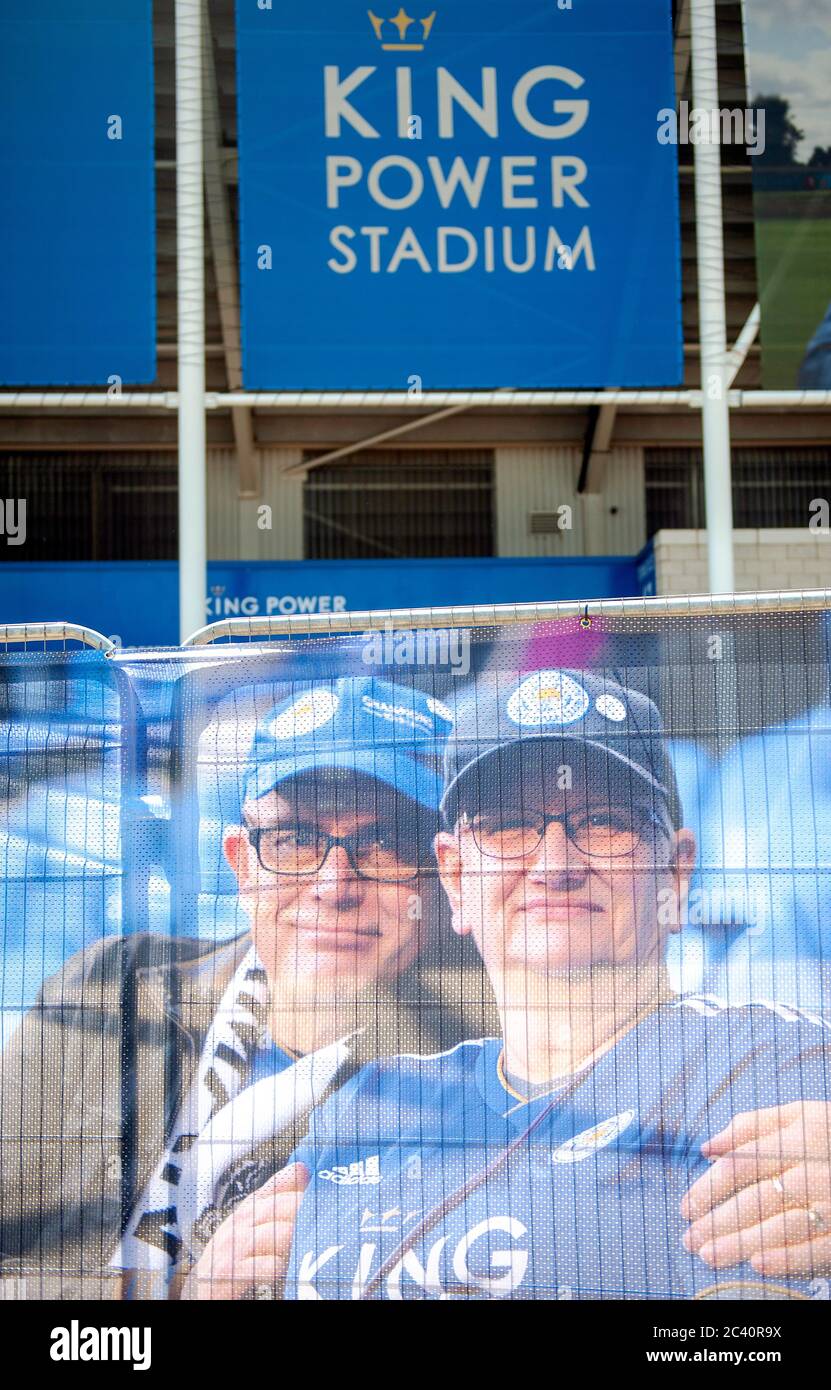 Leicester City v Brighton & Hove Albion. LCFC King Power Stadium ahead of first Premier League home game since coronavirus Covid-19 pandemic lockdown. Fans warned to stay away as a 'fan fence' is errected around the perimeter of the ground prior to match behind closed doors. Stock Photo