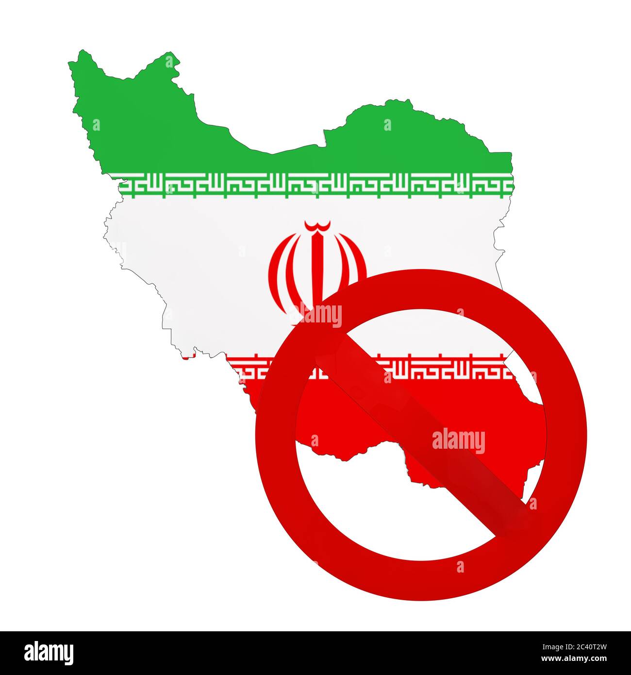Iran Map With Flag And Red Prohibit Sign On A White Background 3d Iran map with flag and red prohibit sign on a white background 3d