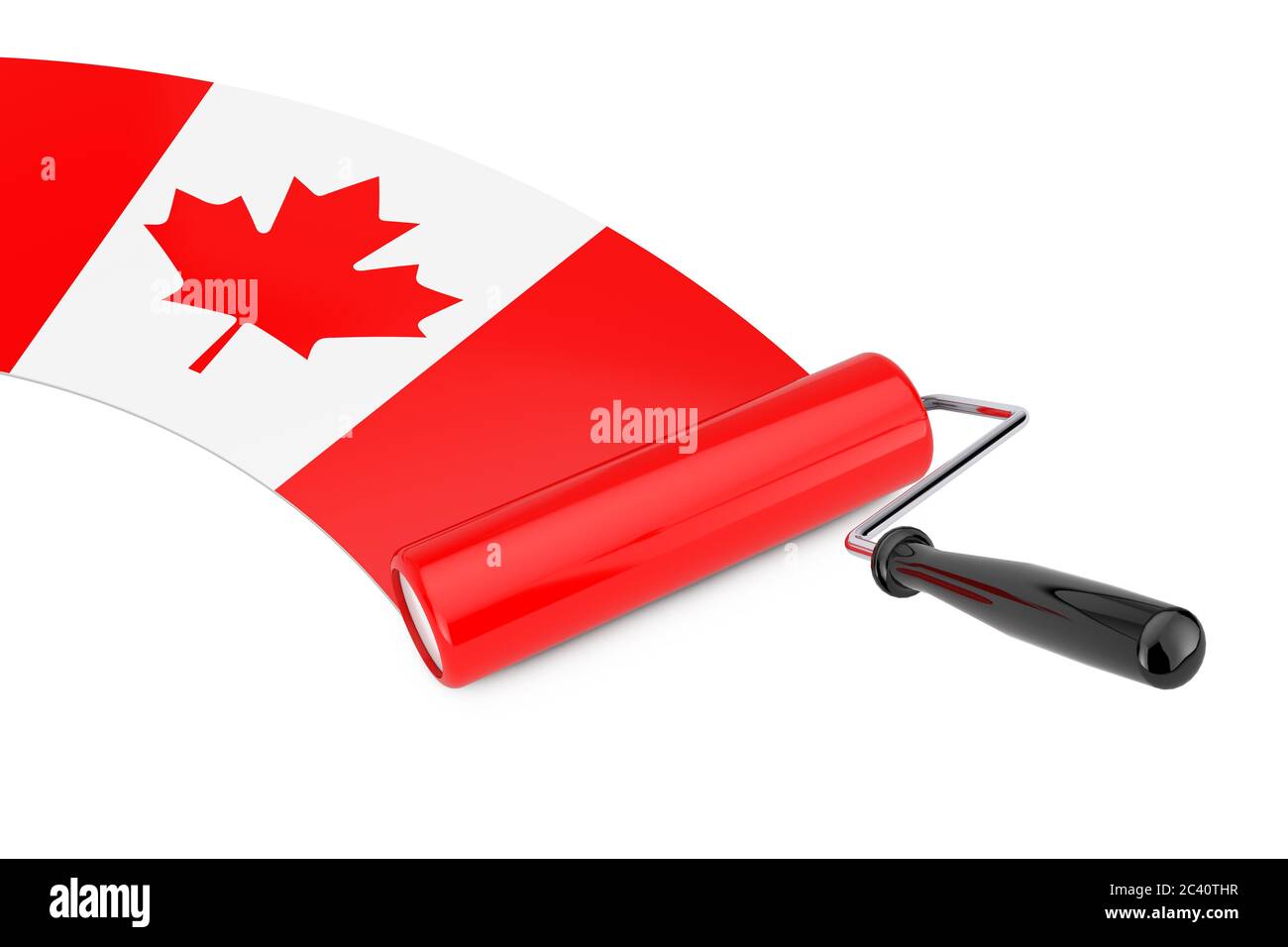 Paint Roller Brush with Canada Flag on a white background. 3d Rendering