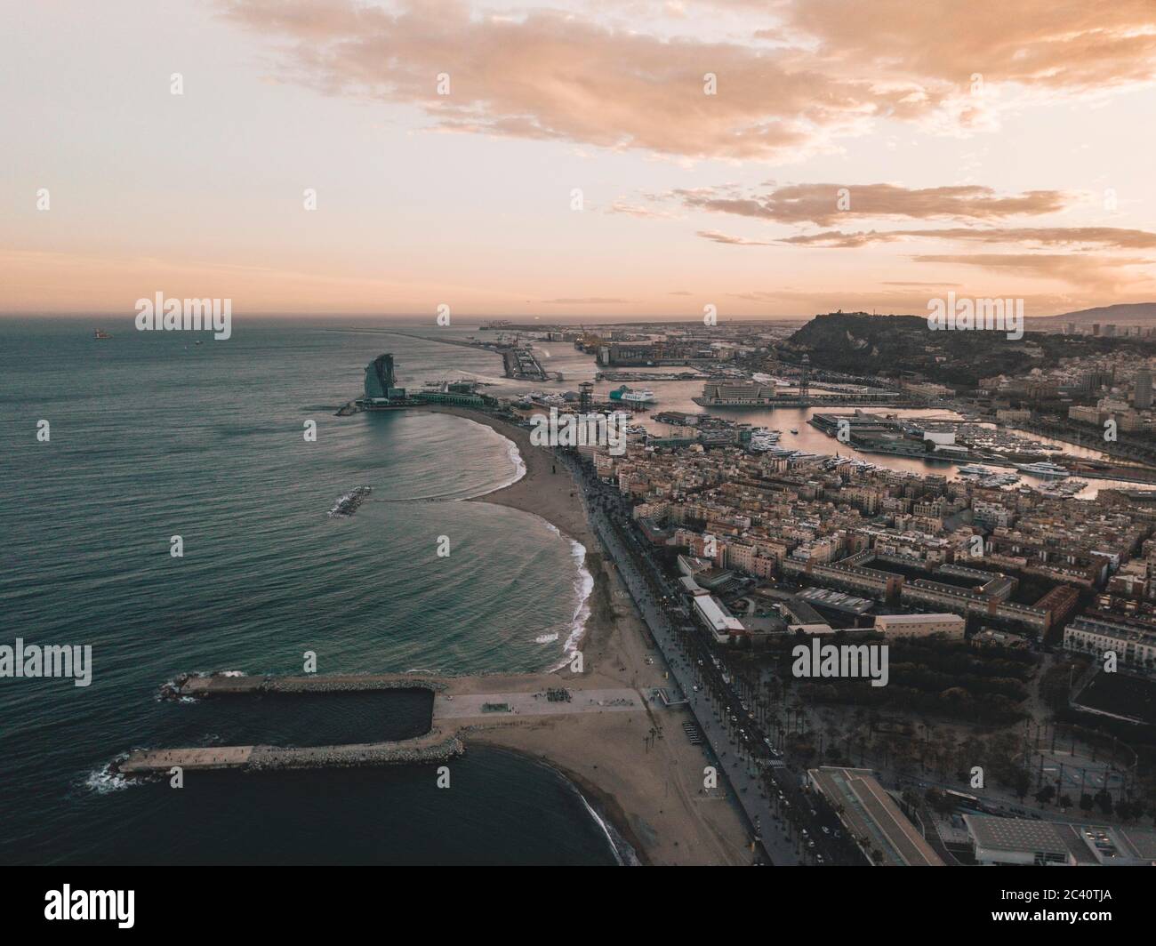 Aerial View Of Barcelona Spain With Harbor And Skyline At Beautiful Sunset With Ocean View September 2019 Stock Photo Alamy