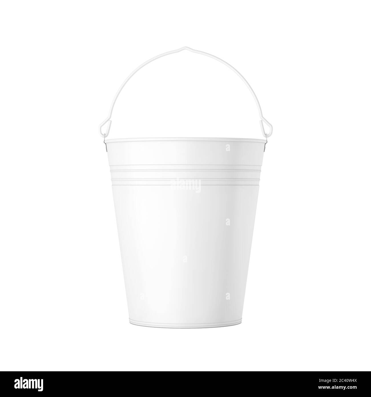 Empty White Bucket with Handle in Clay Style on a white background. 3d Rendering Stock Photo