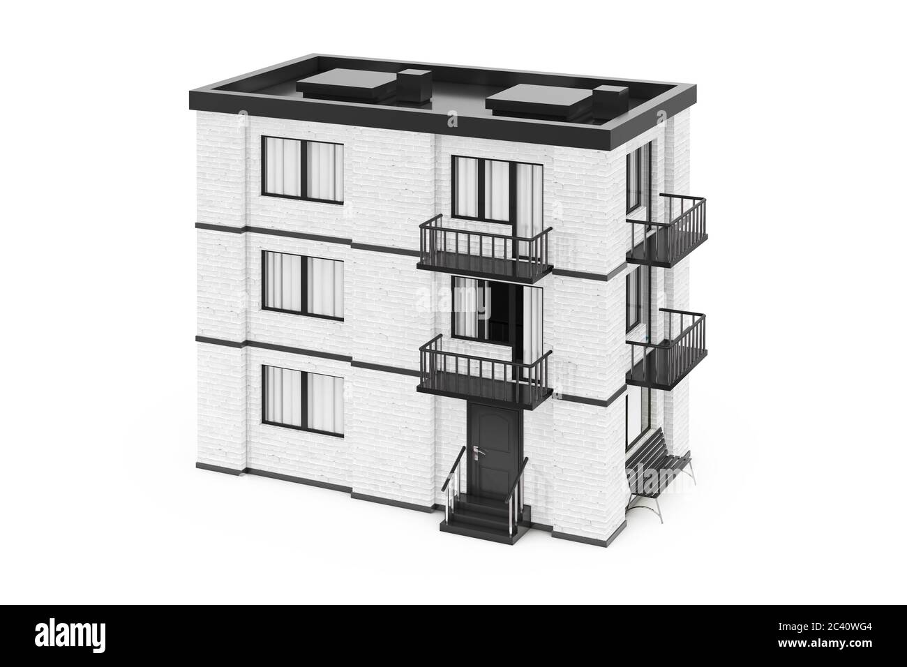 Real Estate Concept. City, Town White Brick House Building on a white