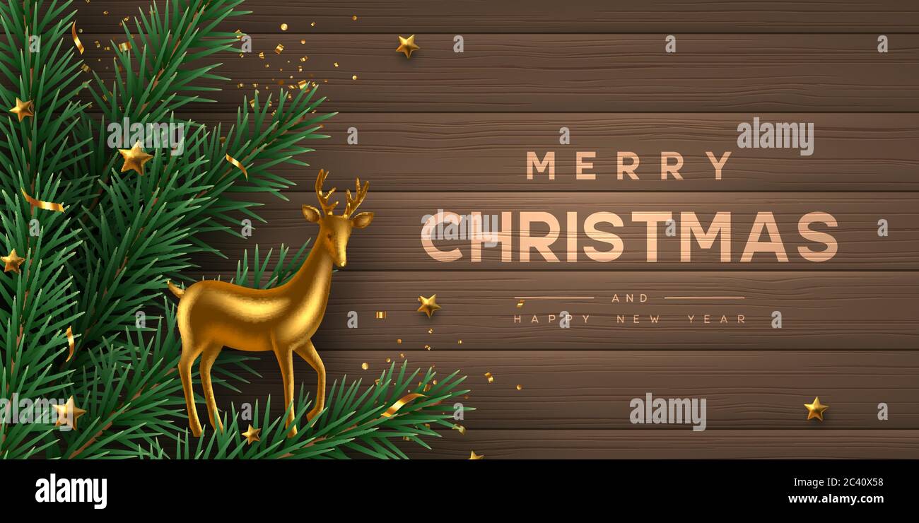 Christmas horizontal banner with gold metal deer Stock Vector Image ...