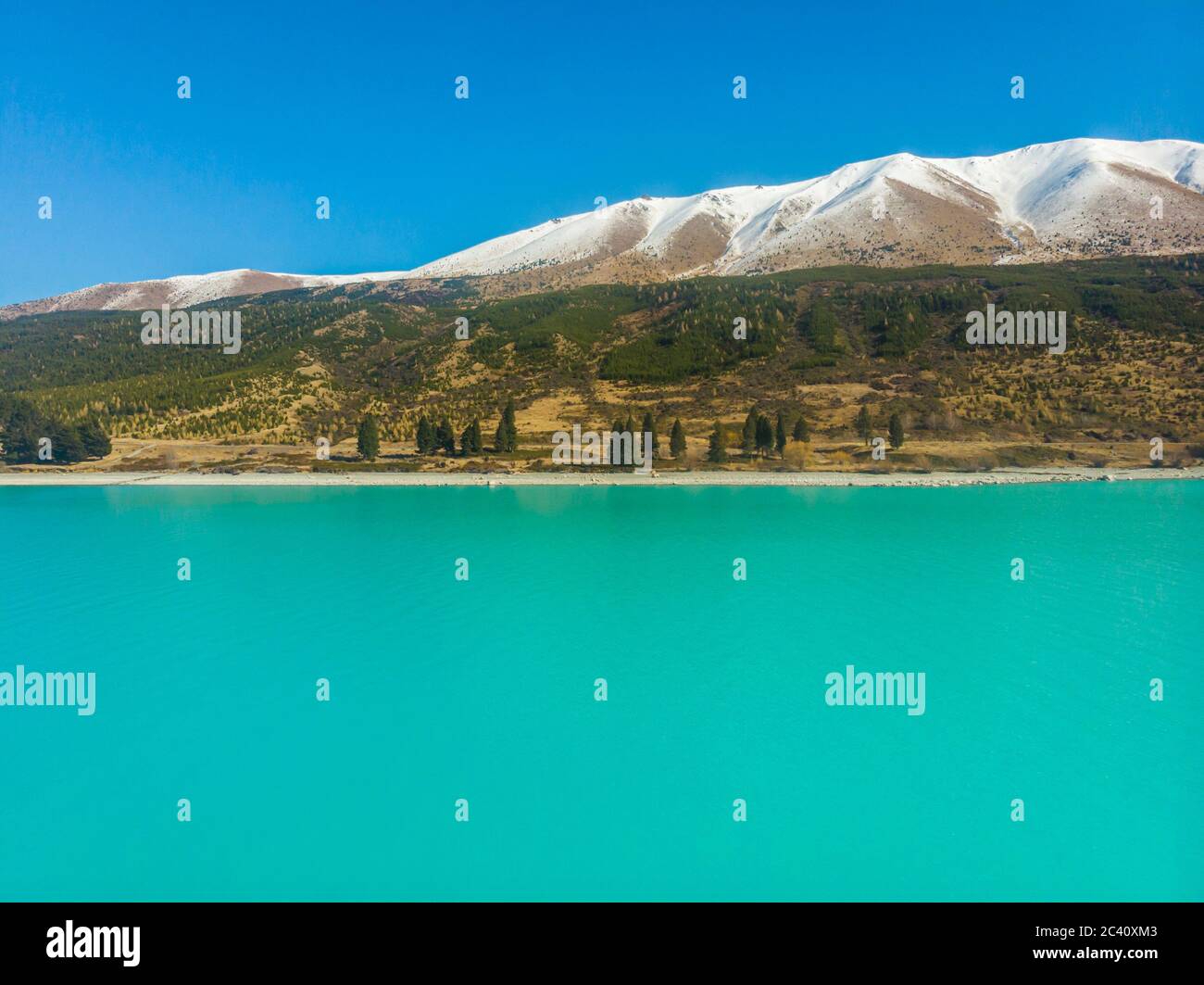 Scenic aerial view of Lake Pukaki, South Island, New Zealand Stock Photo