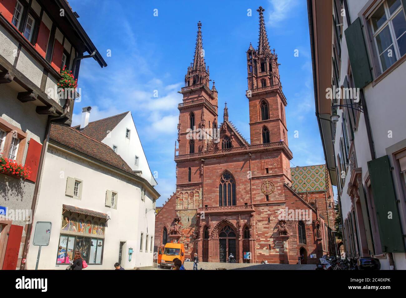 The red sandstone Basel Minster (Basler Munster) in Switzerland Stock Photo