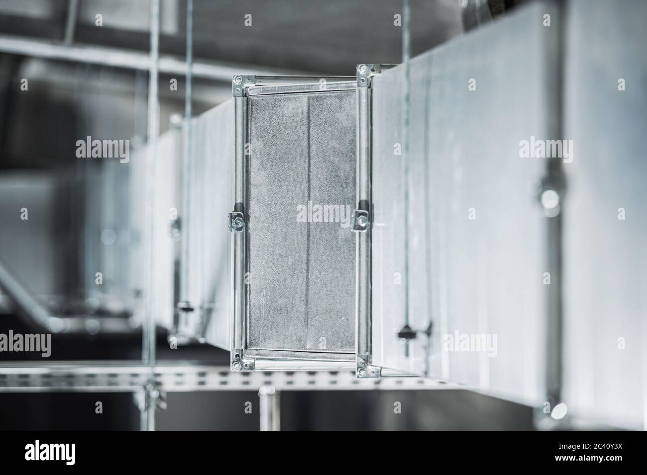 HVAC Shaft in Warehouse Building Close Up. Heating, Ventilation And Air