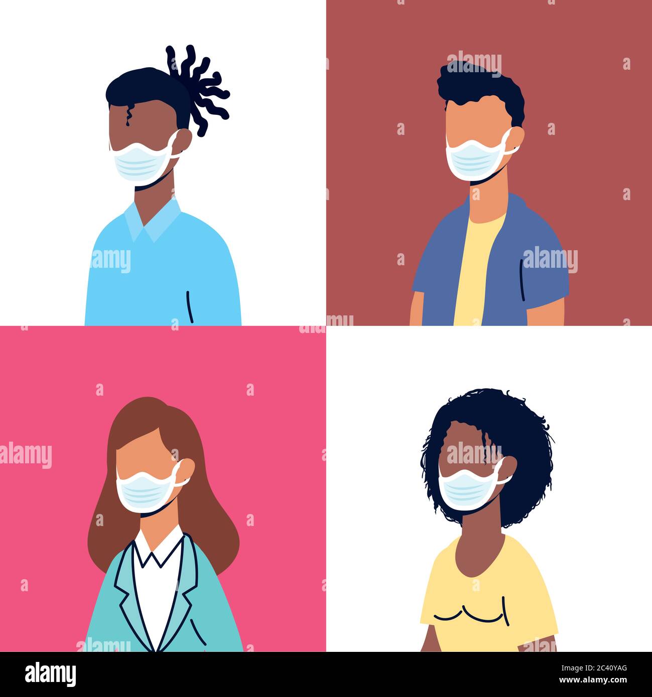 group of diversity people wearing medical masks characters vector ...