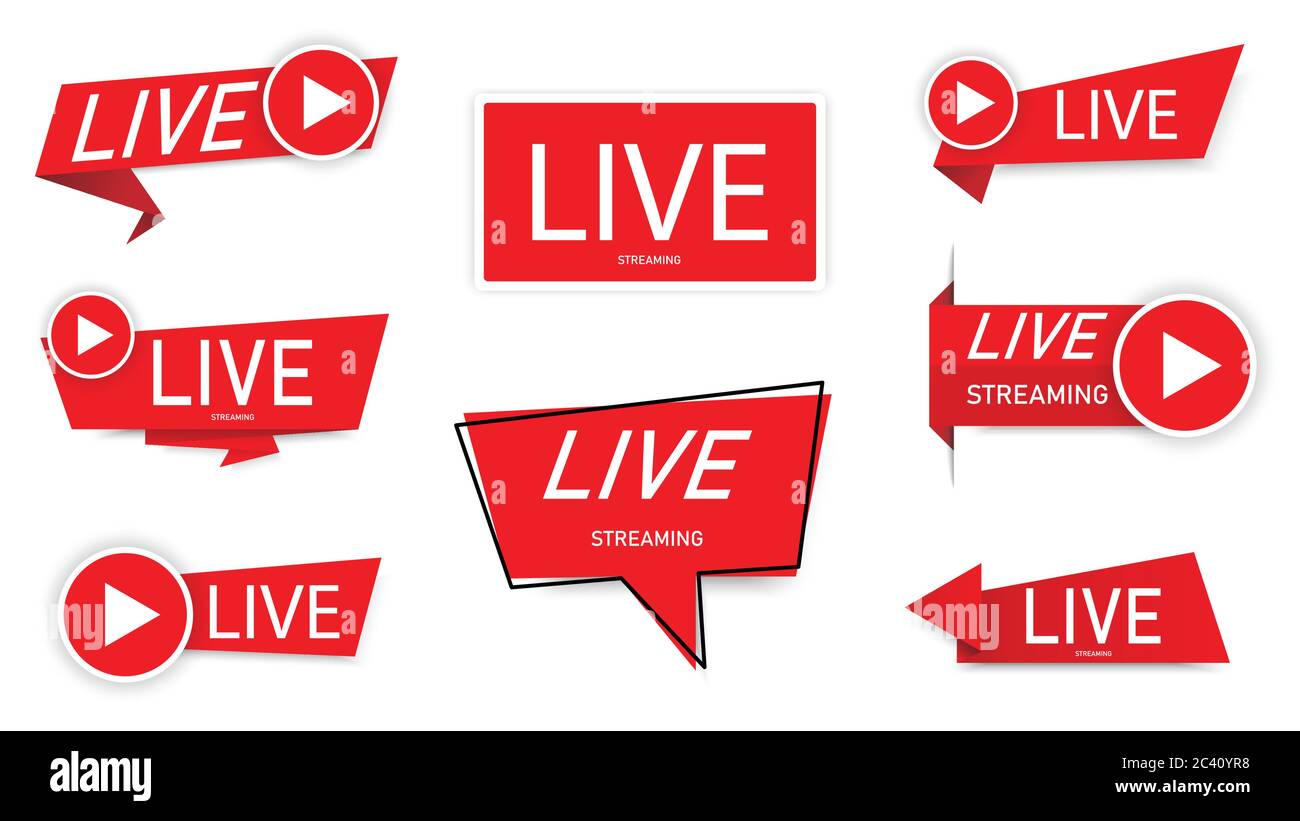 set of Live streaming logo banner - vector design.button icon live ...