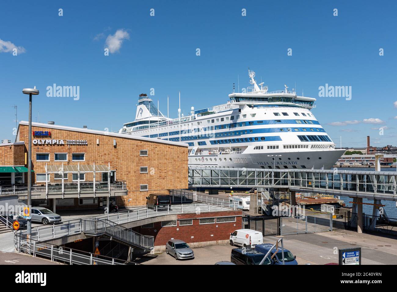 Olympia Terminal and M/S Silja Serenade in Eteläsatama (South Harbour) of Helsinki, Finland Stock Photo