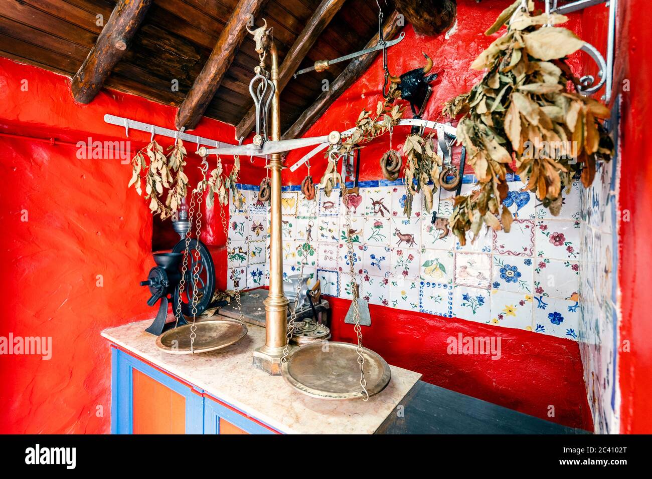 Vintage butcher shop with scale and meat grinder Stock Photo Alamy