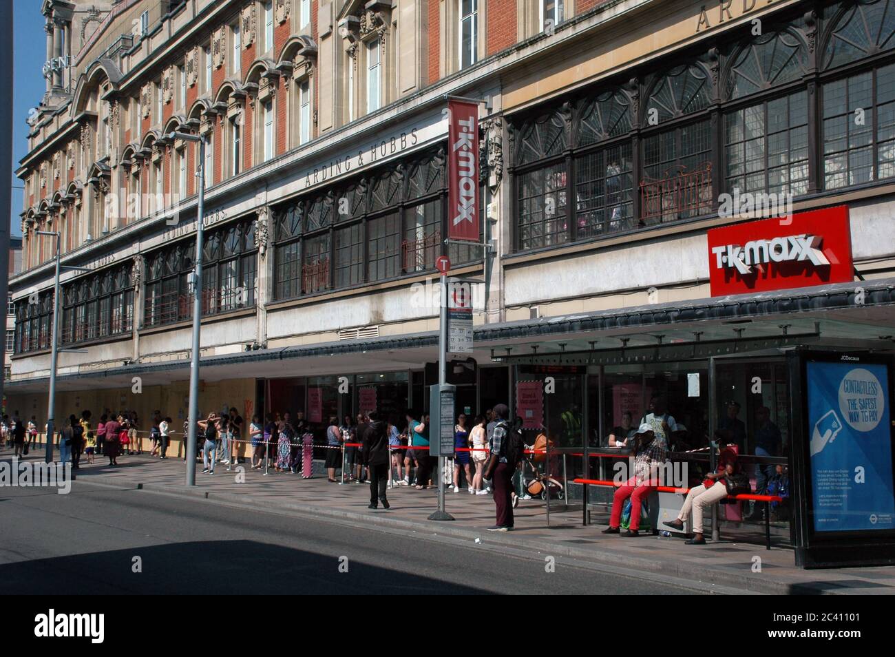 London, UK. 23rd June, 2020. Long queues at TK Maxx on Tuesday