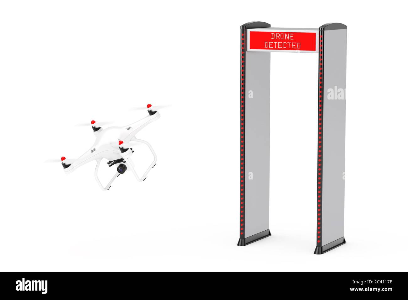 Safe Security Walkthrough Gates With Metal Detectors Detected Air Drone  with Camera on a white background. 3d Rendering Stock Photo - Alamy