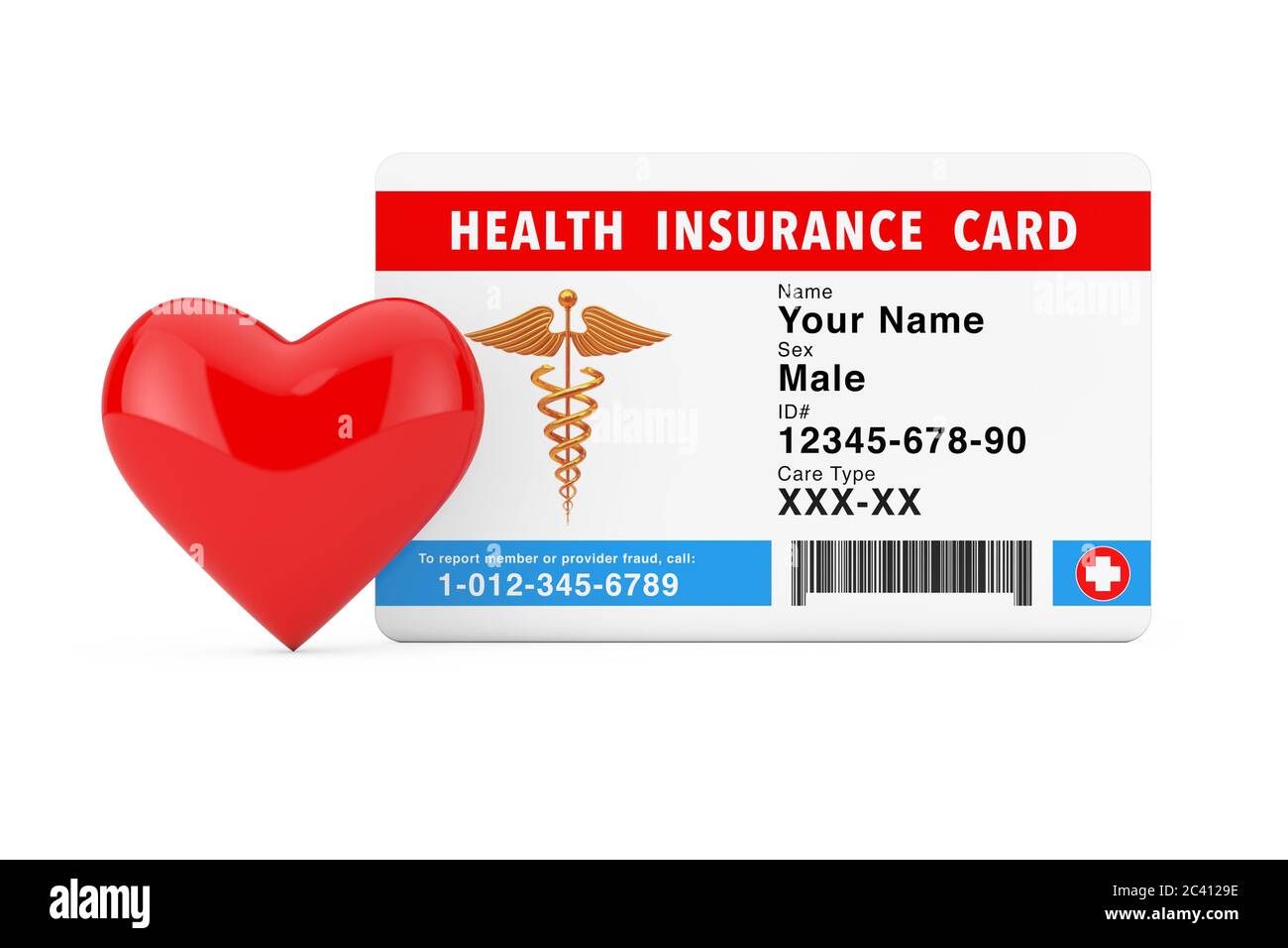 Red Heart Near Health Insurance Medical Card Concept On A White Background 3d Rendering Stock Photo Alamy