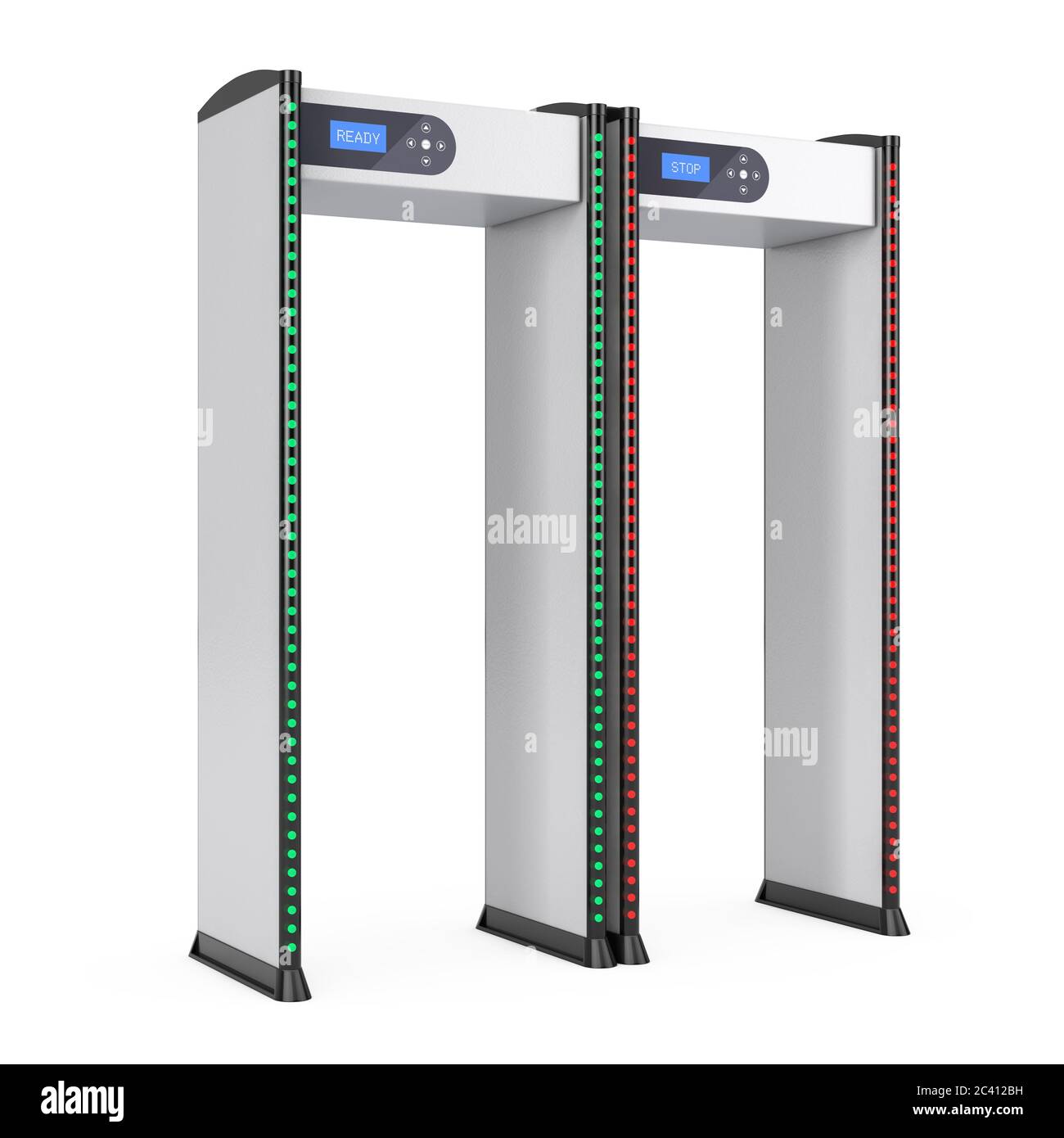 Safe Security Walkthrough Gates With Metal Detectors on a white background. 3d Rendering Stock