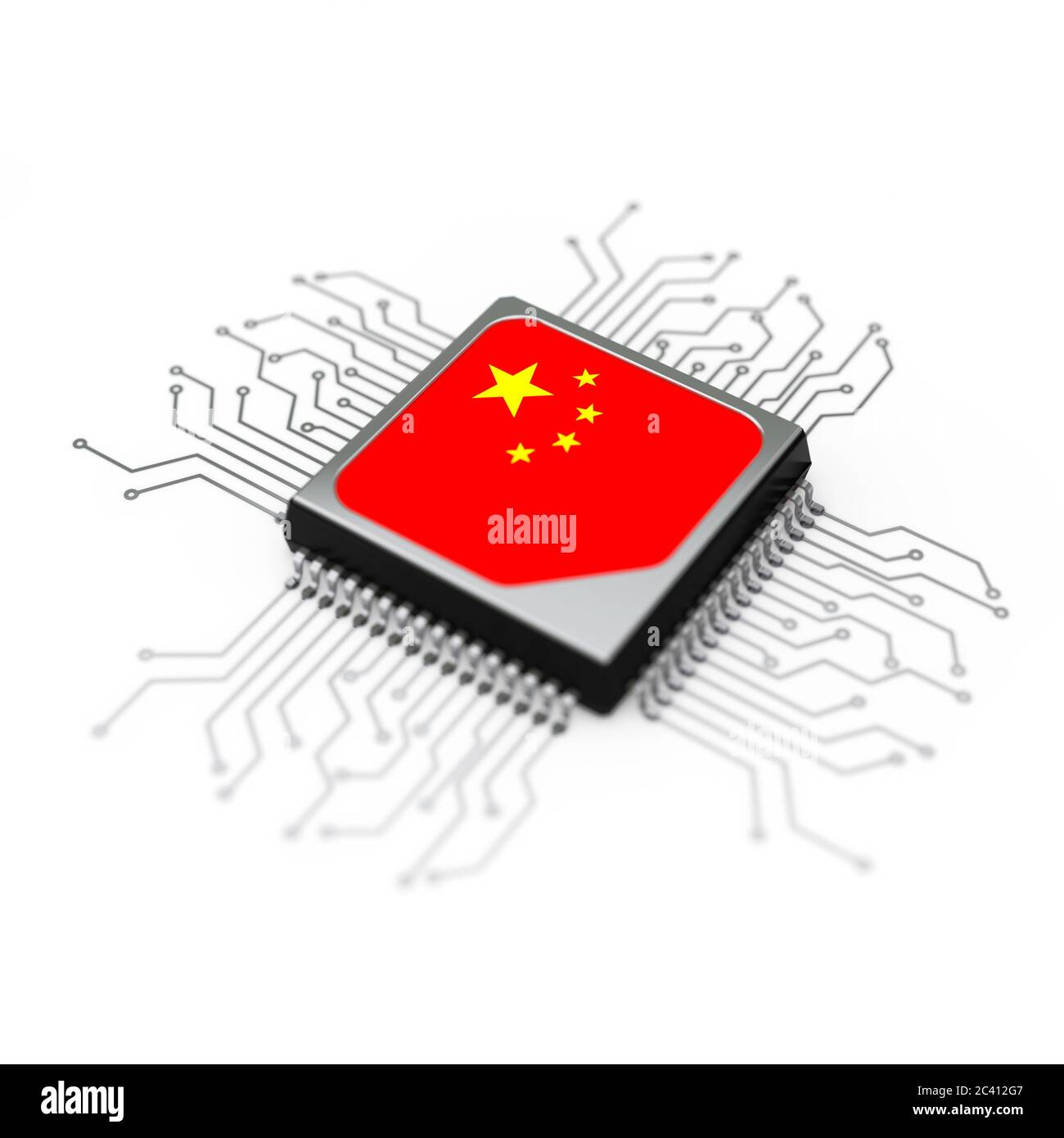 Microchip CPU Processor with Circuit and China Flag on a white