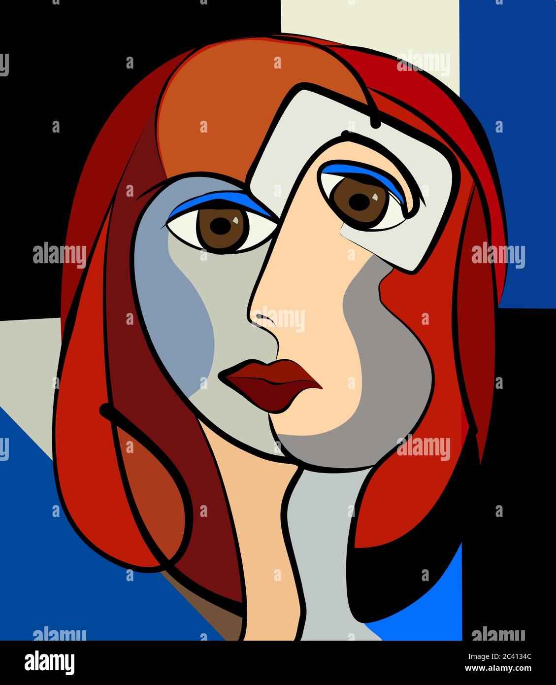 Colorful background, cubism art style,abstract portrait , brown hair girl  Stock Vector Image & Art - Alamy