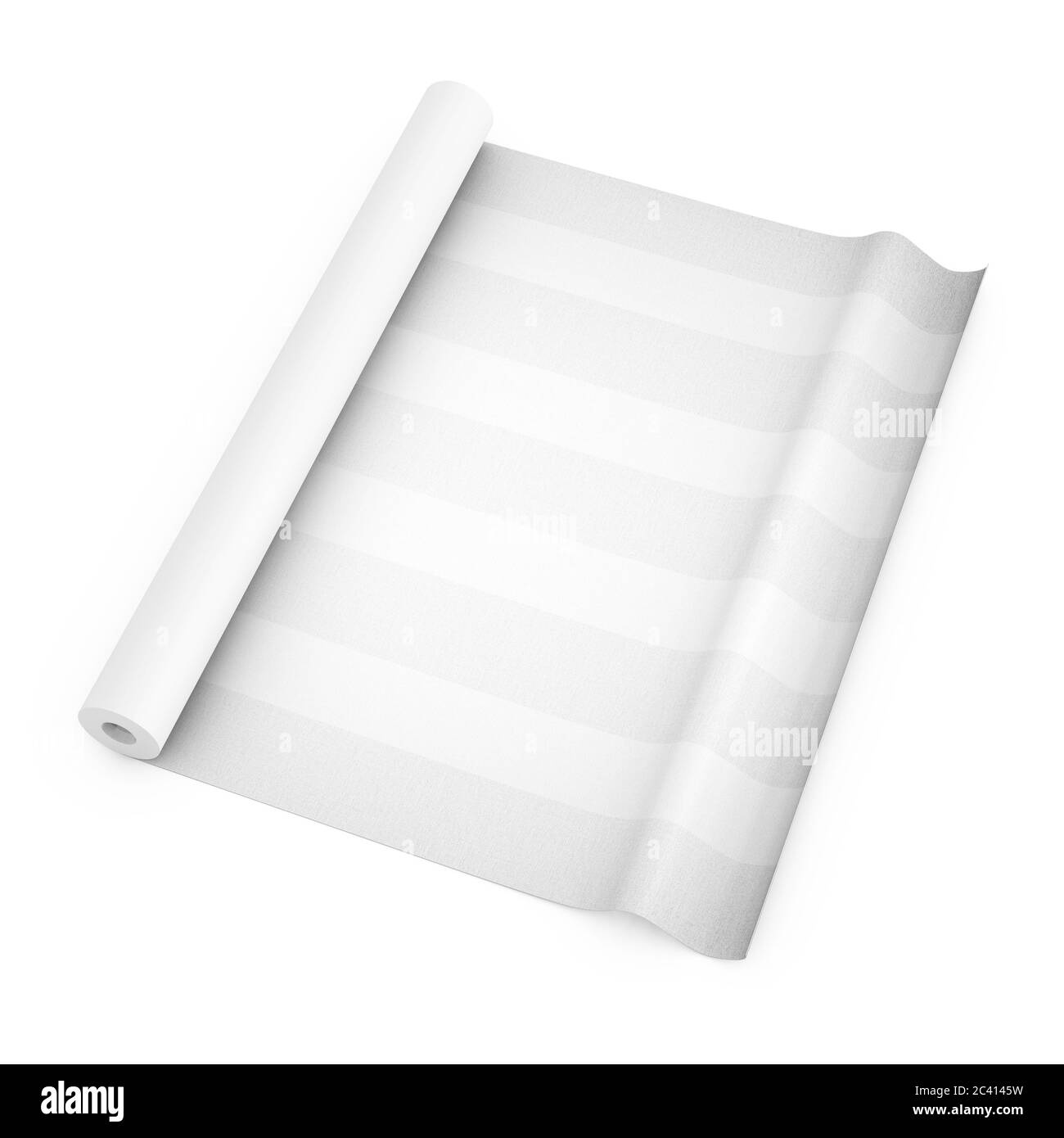 Paperhanging Wallpaper Paper Roll with Abstract Print on a white background. 3d Rendering Stock Photo