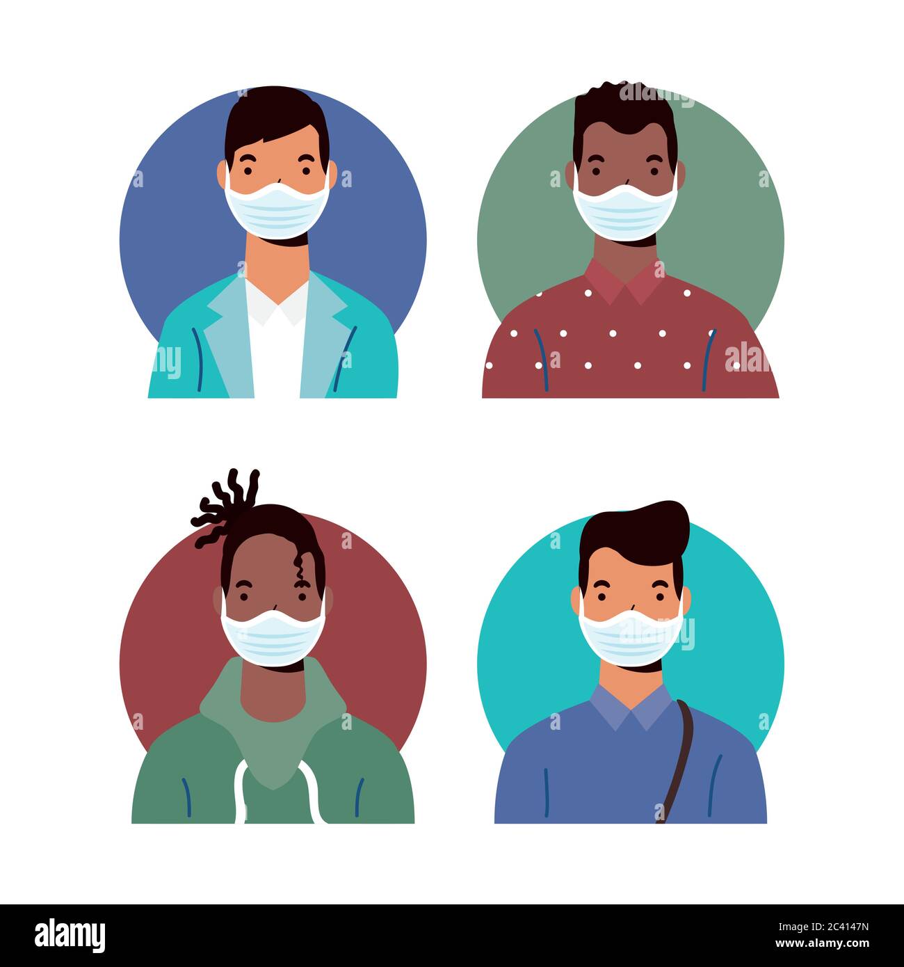 group of diversity men wearing medical masks characters vector ...