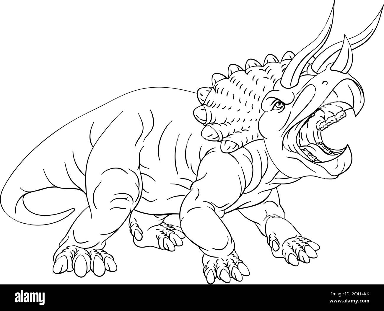 Dinosaur Triceratops Cartoon Coloring Book Page Stock Vector