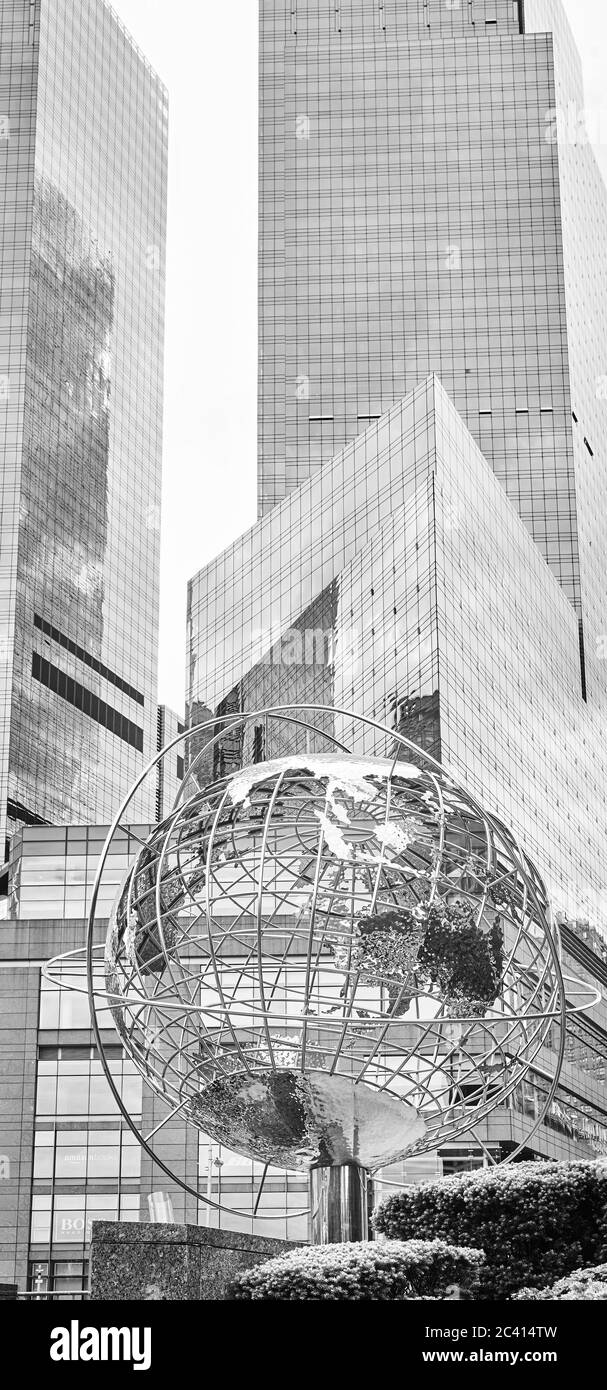 New York, USA - May 26, 2017: The Columbus Circle globe sculpture installed outside the Trump International Hotel and Tower. Stock Photo