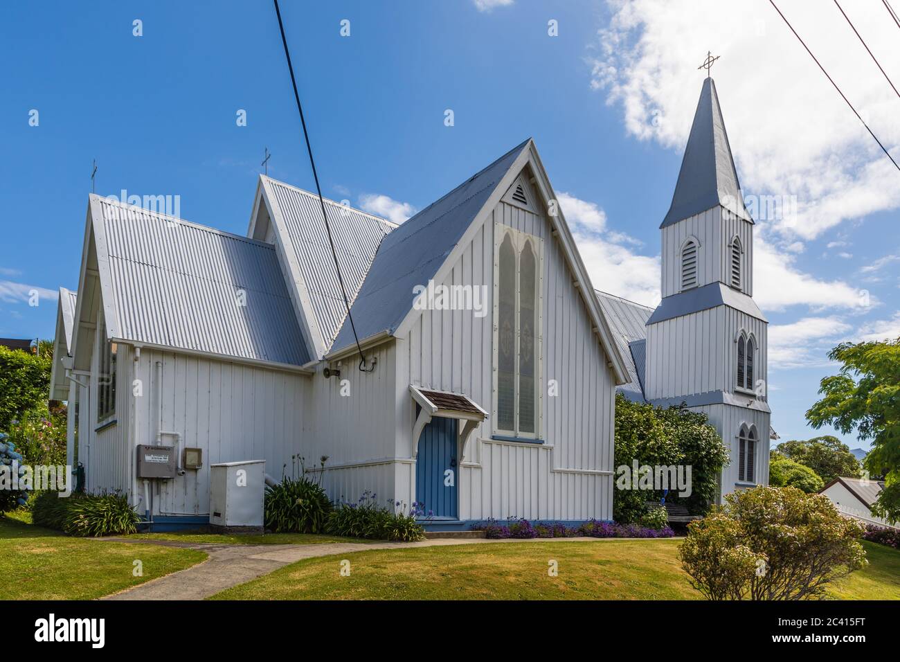 Akaroa, Canterbury, New Zealand: St Peters Anglican Church Stock Photo ...