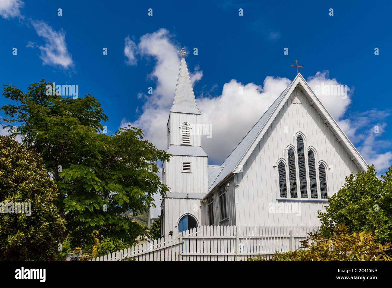 Akaroa, Canterbury, New Zealand: St Peters Anglican Church Stock Photo ...
