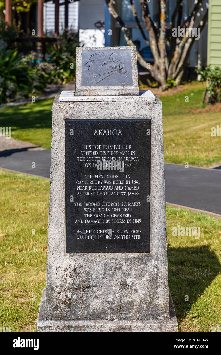 Akaroa, New Zealand: Memorial to Bishop Pampallier, offering the first ...
