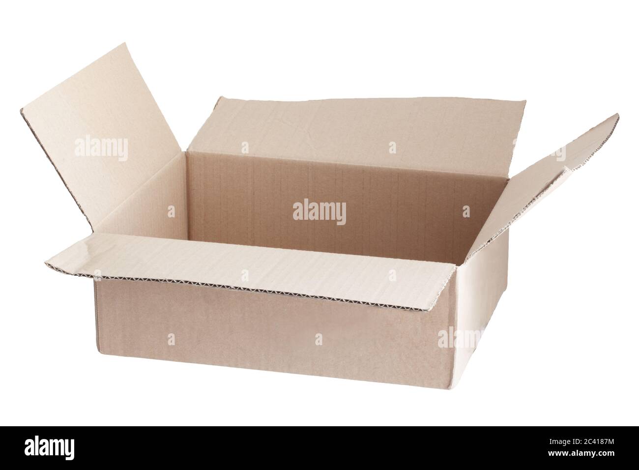 Empty opened cardboard box isolated on white background with clipping path Stock Photo