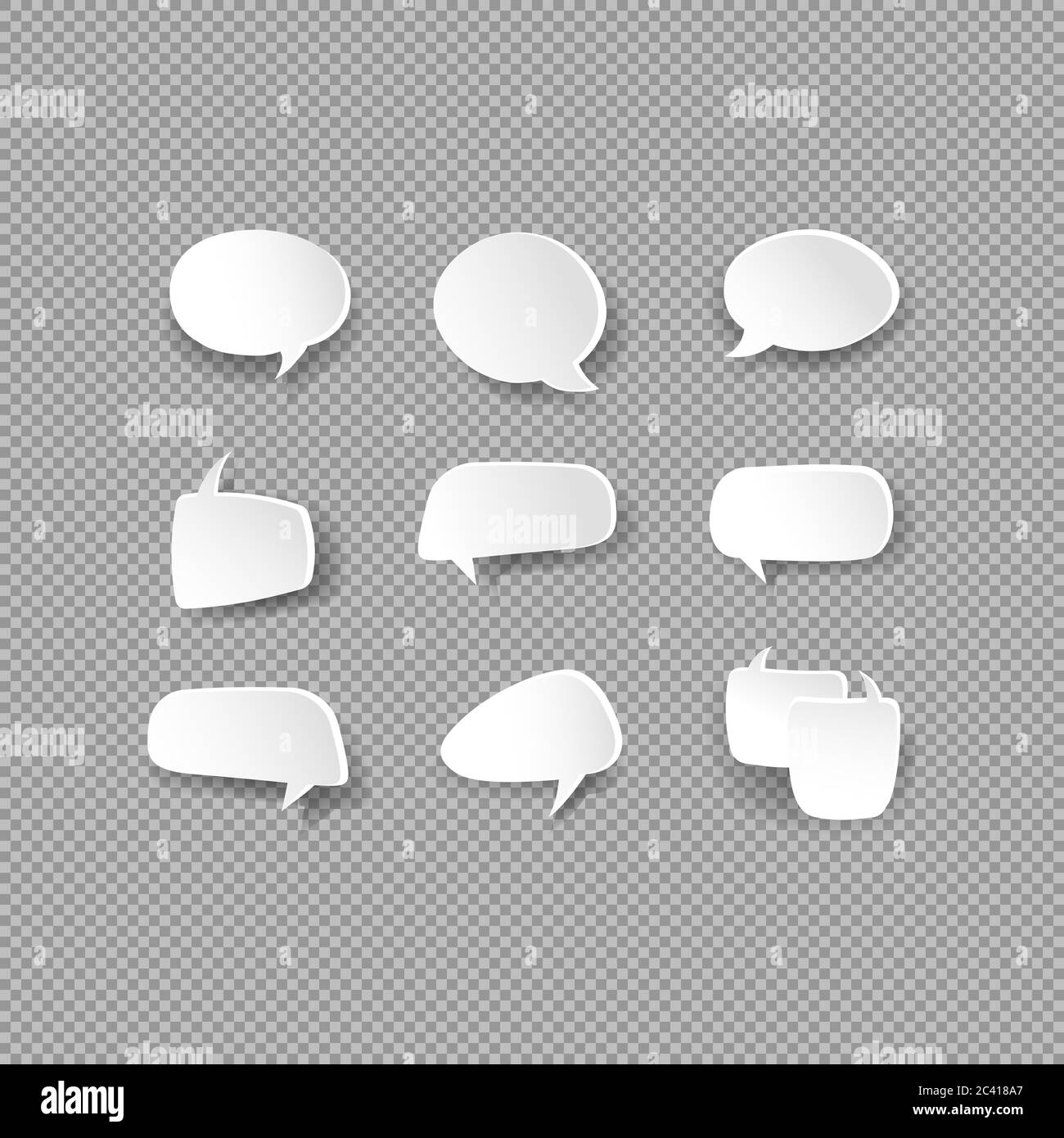White bubble speech icon set. Various empty shapes with shadow. Chat