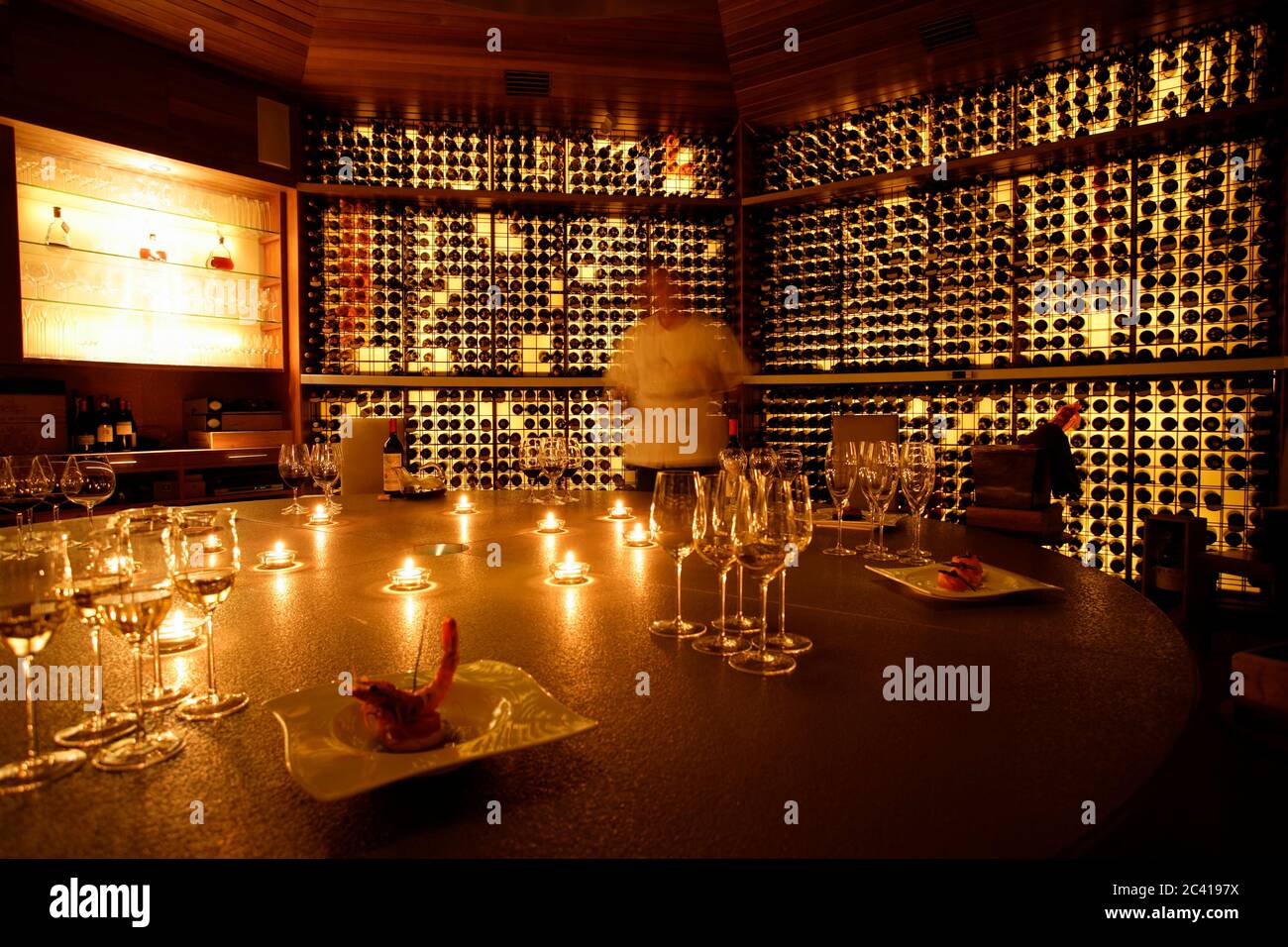 View of the bar 'Vinum' in the evening Stock Photo