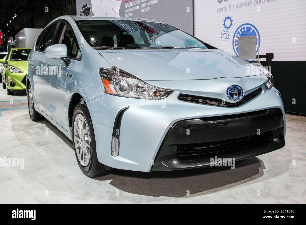 NEW YORK, NY - APRIL 1, 2015: Toyota exhibit Prius v  at the 2015 New York International Auto Show during Press day, the public show Stock Photo
